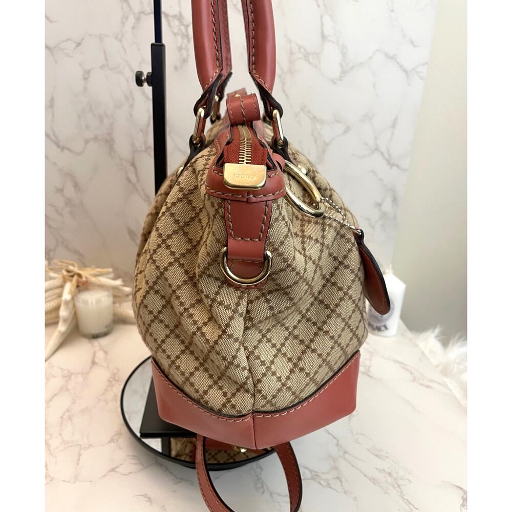 Gucci Diamante Canvas Sukey 2-Way Leather Trim Satchel/Top Handle Bag EUC - Picture 5 of 17